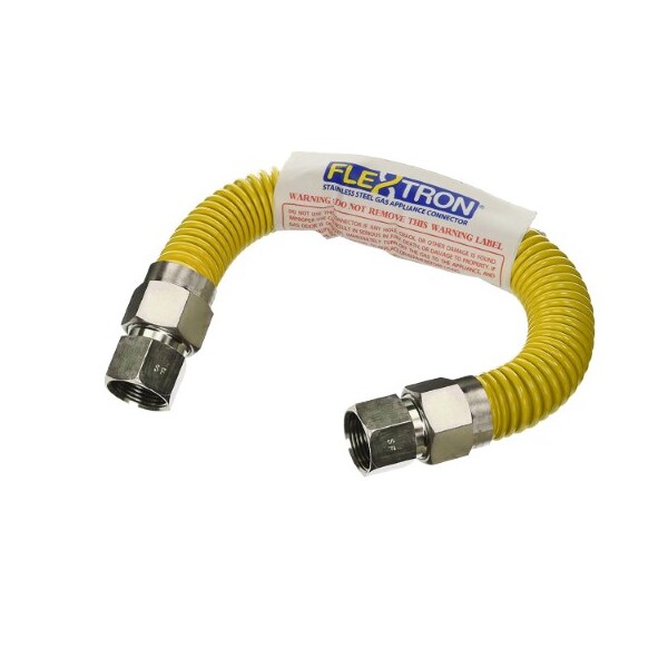 Flextron Gas Line Hose 1/2'' O.D.x12'' Len 1/2"x3/8" FIP Fittings Yellow Coated Stainless Steel Flexible FTGC-YC38-12E - main